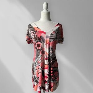 Y2k Baby Phat Floral Boho Hippie Multicolor V Neck Stretchy Midi Dress Large